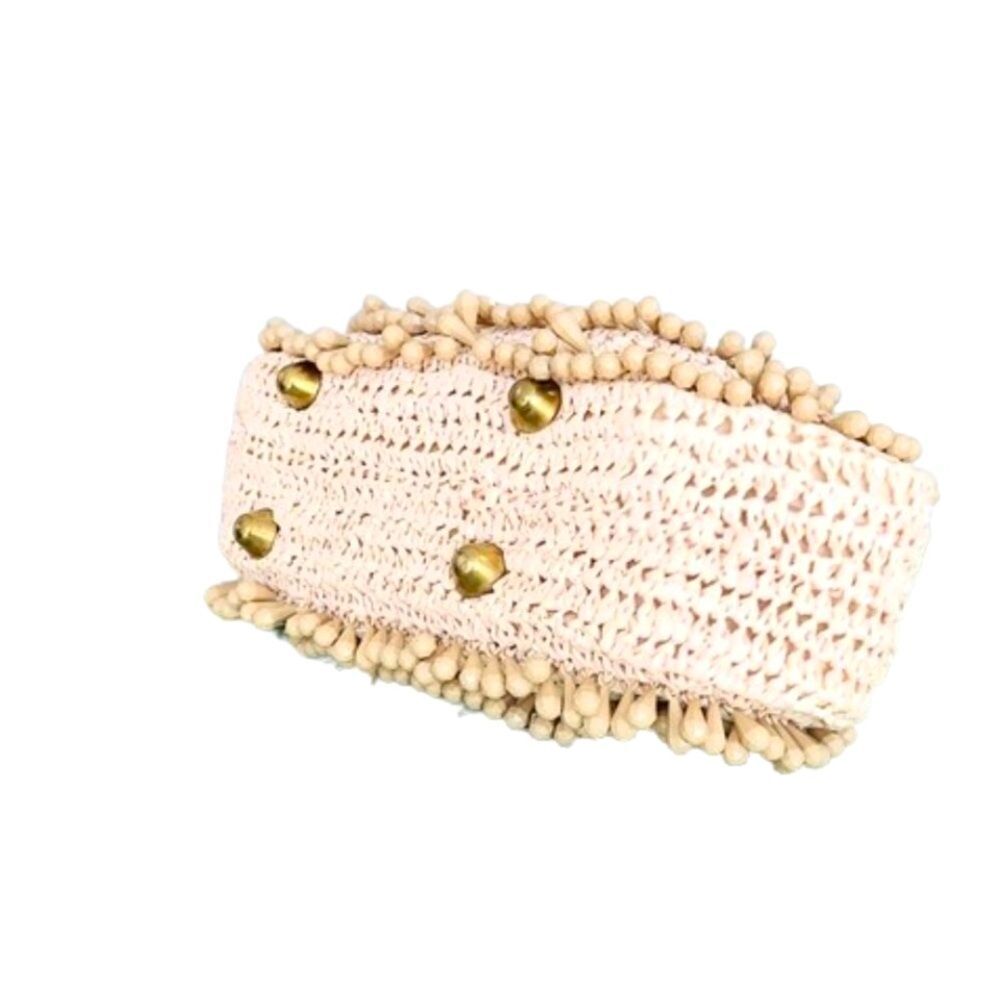 ♥️ Vintage 1960s Tan Straw Beaded Box Shaped Handbag Purse With Top Handle Italy - Picture 9 of 9